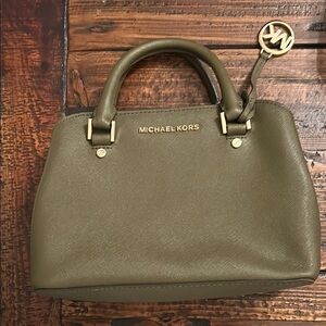 Michael Kors Olive Green Satchel with Gold Hardware